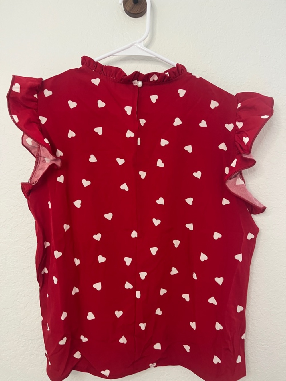 Amazon Red Heart Print Ruffle Sleeve Blouse - Picture 2 of 3